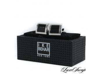 START HOLIDAY SHOPPING! NEW IN BOX IKE BEHAR STEEL CUFFLINKS WITH BLACK INSETS