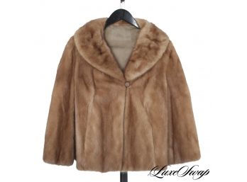 ANONYMOUS VINTAGE HONEY BLONDE SHAWL COLLAR GENUINE MINK FUR ONE BUTTON COAT WITH POCKETS