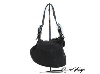 AUTHENTIC FENDI MADE IN ITALY BLACK CANVAS LEATHER TRIM STUDDED BAG WITH .925 STERLING SILVER PLAQUE