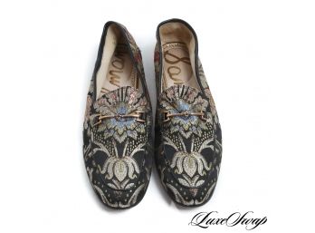 GORGEOUS SAM EDELMAN BLACK CHINOSERIE EMBROIDERED PAISLEY BIT LOAFERS