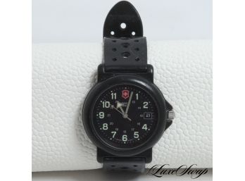 AUTHENTIC SWISS ARMY BLACK PERFORATED RUBBER STRAP BLACK DIAL WATCH