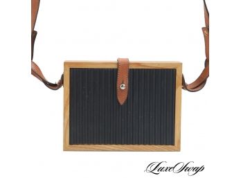 REALLY COOL I. SANTI MADE IN ITALY PALE WOOD AND RUBBERIZED VARIGATED BOX CROSSBODY BAG