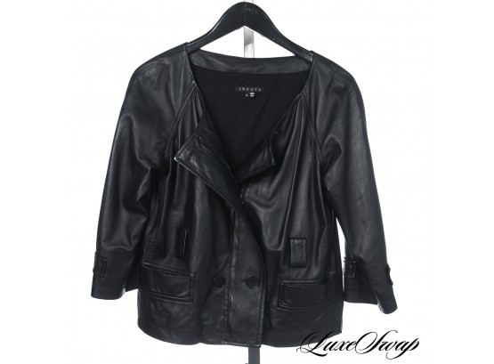 GORGEOUS THEORY MADE IN ITALY BLACK NAPPA LEATHER UNSTRUCTURED JACKET