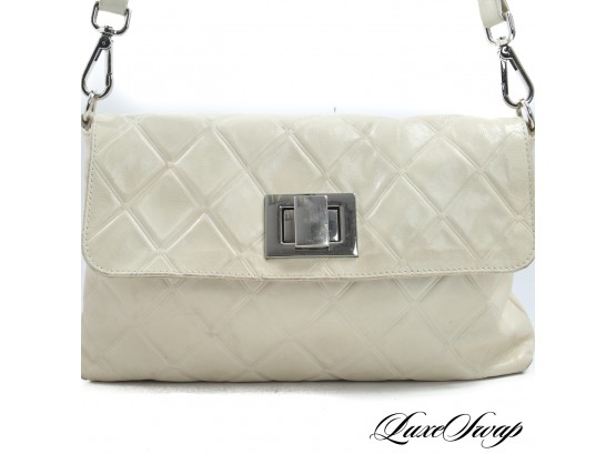 AUTHENTIC GIANNI CHIARINI MADE IN ITALY IVORY QUILTED LEATHER TURNLOCK FLAP BAG
