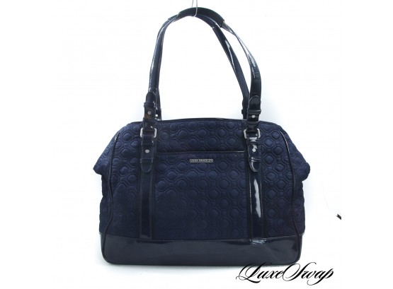 GET OUT OF TOWN! AUTHENTIC VERA BRADLEY NAVY PATENT LEATHER AND QUILTED MOSAIC WEEKENDER BAG