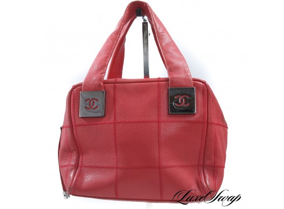 HEAVY HITTERS : AUTHENTIC CHANEL MADE IN ITALY CORAL PINK CAVIAR LEATHER CC MONOGRAM HARDWARE MINI SATCHEL BAG