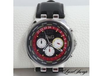 AUTHENTIC LARGE DOLCE AND GABBANA BLACK AND RED WORLD TIME CHRONOGRAPH WATCH