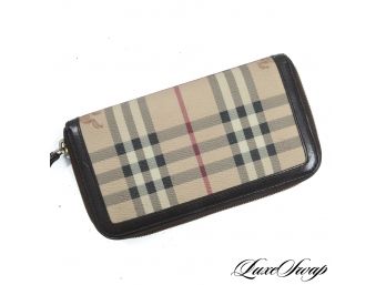 AUTHENTIC BURBERRY MADE IN ITALY COATED CANVAS TARTAN NOVA ZIPAROUND CLUTCH WALLET