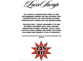 SPECIAL 25% OFF THANKSGIVING COUPON FOR YOU! DO NOT BID ON THIS AUCTION, ITS FREE!