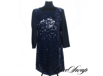 NWT $350 4 COLLECTIVE BLACK PANEL MARINE SEQUIN SHIFT DRESS HOT! 8