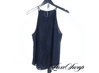 NWT $178 JOIE DARK NAVY LACE OVERLAY KEYHOLE TANK TOP M GORGEOUS!