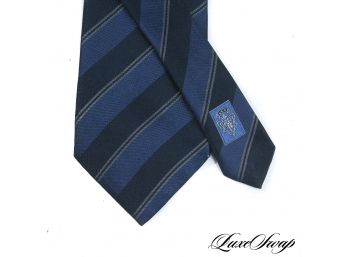 AUTHENTIC AND MYSTERIOUS! GUCCI MADE IN ITALY 100% SILK COBALT BLUE AND BLACK REPP STRIPE MENS SILK TIE