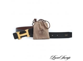 THE ONE YOUVE BEEN WAITING FOR : AUTHENTIC HERMES MADE IN FRANCE REVERSIBLE BELT WITH GOLD H BUCKLE $800+ 85
