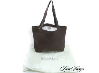 AUTHENTIC LIKE NEW MAXMARA MADE IN ITALY CHOCOLATE BROWN JACQUARD CANVAS HOUNSTOOTH TOTE BAG