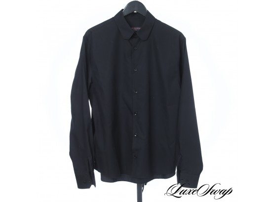 NEW WITHOUT TAGS LOUIS VUITTON BLACK BUTTON DOWN MENS SHIRT WITH MODERN CUT COLLAR