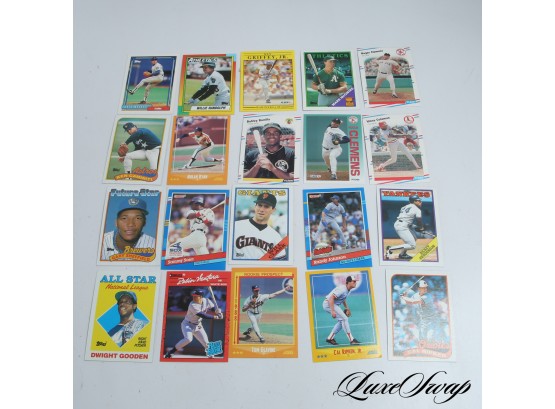 LOT X 20 NEAR MINT '80S AND '90S BASEBALL CARDS W/FAMOUS PLAYERS. WE DONT KNOW ANYTHING ABOUT SPORTS. ROOKIES