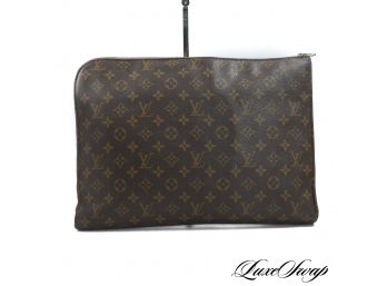 BROWN COATED CANVAS ZIPAROUND LAPTOP SLEEVE / DOCUMENT CASE WITH LV MONOGRAMS #1