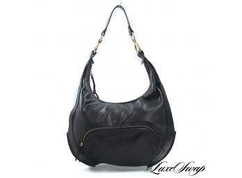 AUTHENTIC FENDI MADE IN ITALY BLACK LEATHER CHARM RING HOBO BAG