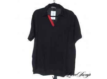 AUTHENTIC PRADA MADE IN ITALY MENS NAVY CONTRAST PLACKET POLO SHIRT