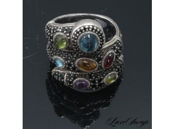 TRULY INCREDIBLE JUDITH RIPKA .925 STERLING SILVER SERPENTINE SNAKE RING WITH 7 CABOUCHON STONES .63G