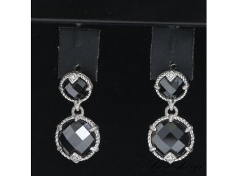 MAGNIFICENT JUDITH RIPKA .925 STERLING SILVER ROSE QUARTZ STONE EARRINGS WITH DIAMANTE .31G