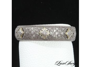 MAGNIFICENT JUDITH RIPKA .925 STERLING SILVER AND 18K YELLOW GOLD AND DIAMANTE FILAGREE CUFF BRACELET 1.47G