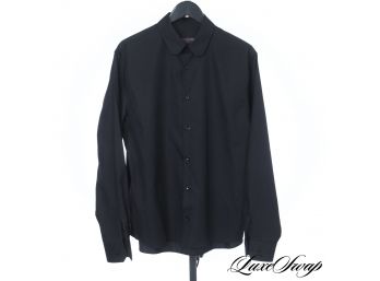 NEW WITHOUT TAGS LOUIS VUITTON BLACK BUTTON DOWN MENS SHIRT WITH MODERN CUT COLLAR