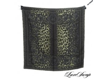START HOLIDAY SHOPPING! BRAND NEW $300 VERSACE MADE IN ITALY 100% SILK GREEN BAROCCO LEOPARD SCARF