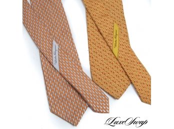 START HOLIDAY SHOPPING! LOT OF TWO AUTHENTIC SALVATORE FERRAGAMO MADE IN ITALY RECENT WHIMSICAL MENS SILK TIES