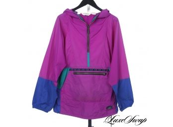 VINTAGE 1990S LL BEAN MADE IN USA FUSCHIA AND TEAL ANORAK RAIN JACKET
