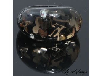 ABSOLUTELY STUNNING! AUTHENTIC LOUIS VUITTON BLACK BUBBLE ENCASED MONOGRAM 'INCLUSION' RING