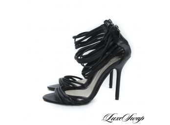 AUTHENTIC AND RIDICULOUSLY SEXY HERVE LEGER LIKE NEW BLACK STRAPPY STILETTO SANDALS