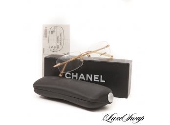 RARE FIND : BRAND NEW IN BOX AUTHENTIC CHANEL MODEL 2073 GOLD QUILTED ARM RIMLESS GLASSES