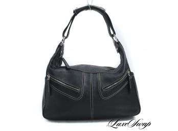 OUR 3 FAVORITE WORDS : AUTHENTIC, AWESOME, AND EXPENSIVE : TODS MADE IN ITALY BLACK LEATHER TOPSTITCH HANDBAG