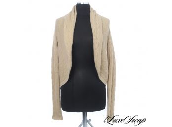 SWADDLED IN LUXURY : RALPH LAUREN 100% CASHMERE CAMEL CABLEKNIT SHAWL COLLAR CARDIGAN