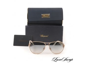 STUNNING AND AUTHENTIC CHOPARD MADE IN ITALY SCH866S BONE WHITE AVIATOR SUNGLASSES WITH CRYSTALS AND CASE