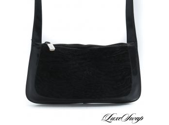 FOR THE EXOTICS LOVER : AUTHENTIC FURLA MADE IN ITALY BLACK LEATHER BAG WITH GENUINE ASTRAKHAN FUR FRONT PANEL