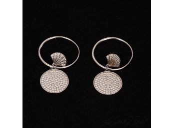ONE BEAUTIFUL PAIR OF STERLING SILVER EARRINGS WITH SHELL AND DOUBLE CRYSTAL FILLED DROP 0.40G
