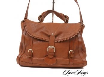 AUTHENTIC SEE BY CHLOE LUGGAGE BROWN SCALLOPED EDGE TUMBLED LEATHER HANDBAG
