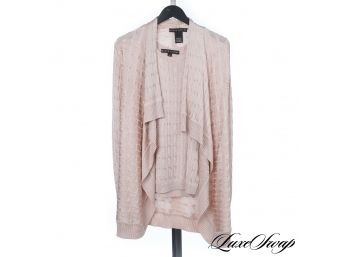 WORK FROM HOME LUXE : RALPH LAUREN 100% PURE SILK PEARLIZED PINK CABLEKNIT 2 PIECE CARDIGAN TWINSET