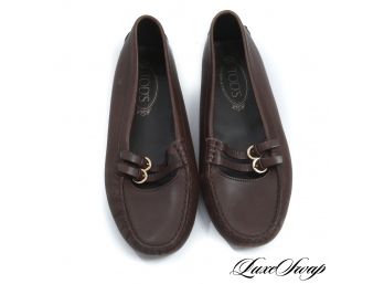 WEEKENDS IN FALL : AUTHENTIC TODS MADE IN ITALY BROWN LEATHER DOUBLE STRAP LOAFERS 8