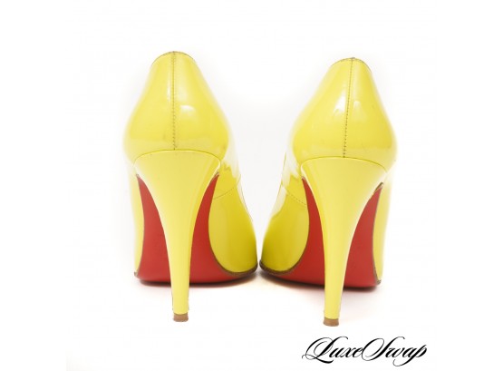 AUTHENTIC AND STUNNING! CHRISTIAN LOUBOUTIN DAY-GLO HIGHLIGHTER YELLOW STILETTO PUMPS 37.5