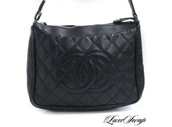 THE STAR OF THE SHOW : AUTHENTIC CHANEL MADE IN ITALY BLACK CAVIAR LEATHER SILVER HW SHOULDER BAG