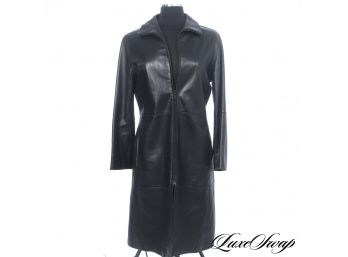 SUMPTUOUS BEAUTY : AUTHENTIC EMPORIO ARMANI MADE IN ITALY BLACK NAPPA LEATHER UNSTRUCTURED LONG COAT 44