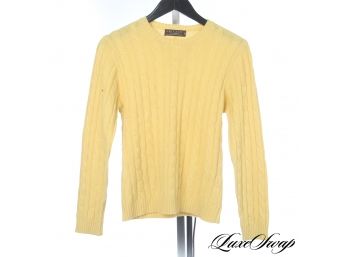 WEEKENDS BY THE FIRE : AMICALE WOMENS DIJON YELLOW 100% CASHMERE CABLEKNIT SWEATER M