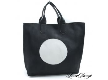 LIKE NEW LUCILLA GI MADE IN ITALY BLACK LEATHER EFFECT LARGE WHITE DOT TOTE BAG