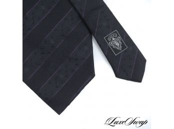 AUTHENTIC GUCCI MADE IN ITALY MIDNIGHT WOVEN TEXTURE STRIPE G MONOGRAM SILK MENS TIE