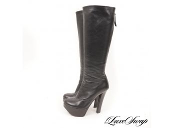 OH. MY. FREAKING. GOD. GIUSEPPE ZANOTTI MADE IN ITALY BLACK LEATHER FMB BACK ZIP PLATFORM CALF HIGH BOOTS 36.5