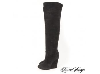RIDICULOUSLY EXPENSIVE AND LIKE NEW GIUSEPPE ZANOTTI DESIGN BLACK SUEDE WEDGE OVER THE KNEE BOOTS 37.5