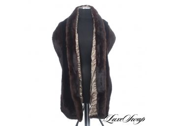 DRIPPING IN DECADENCE : SPECTACULAR CONDITION 80' BLACK VELVET LONG STOLE WITH GENUINE FUR TRIM